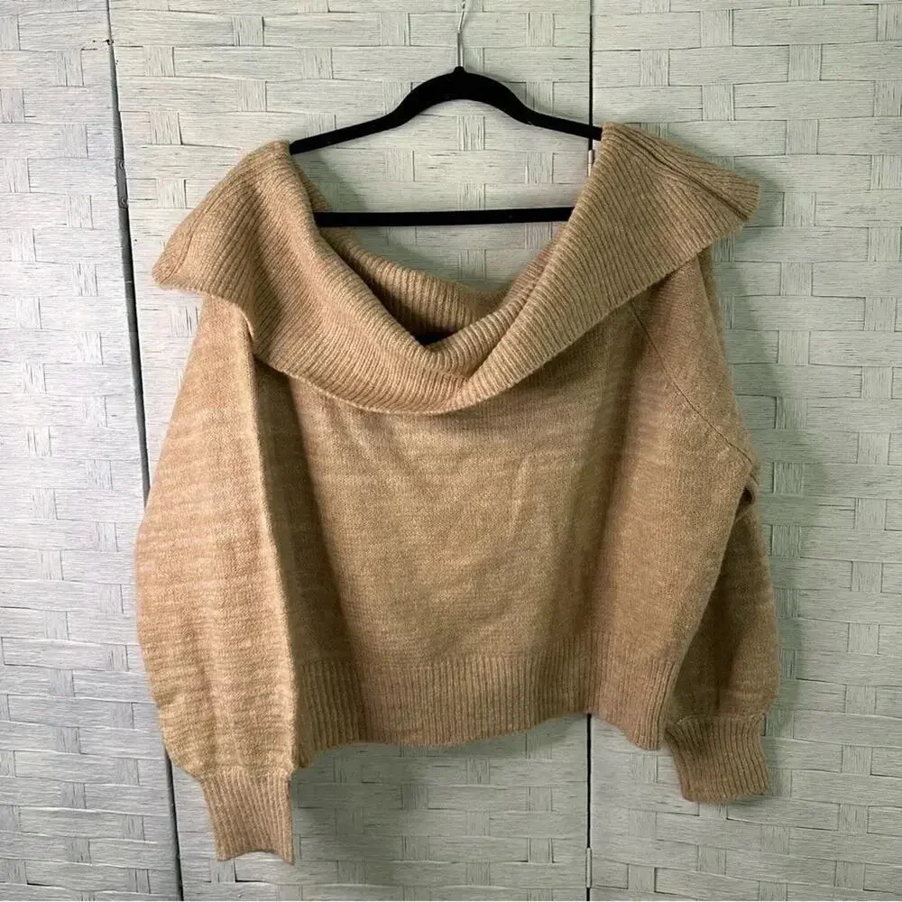 Eloquii Women's sweater off shoulder tan soft cozycore - Picture 5 of 6